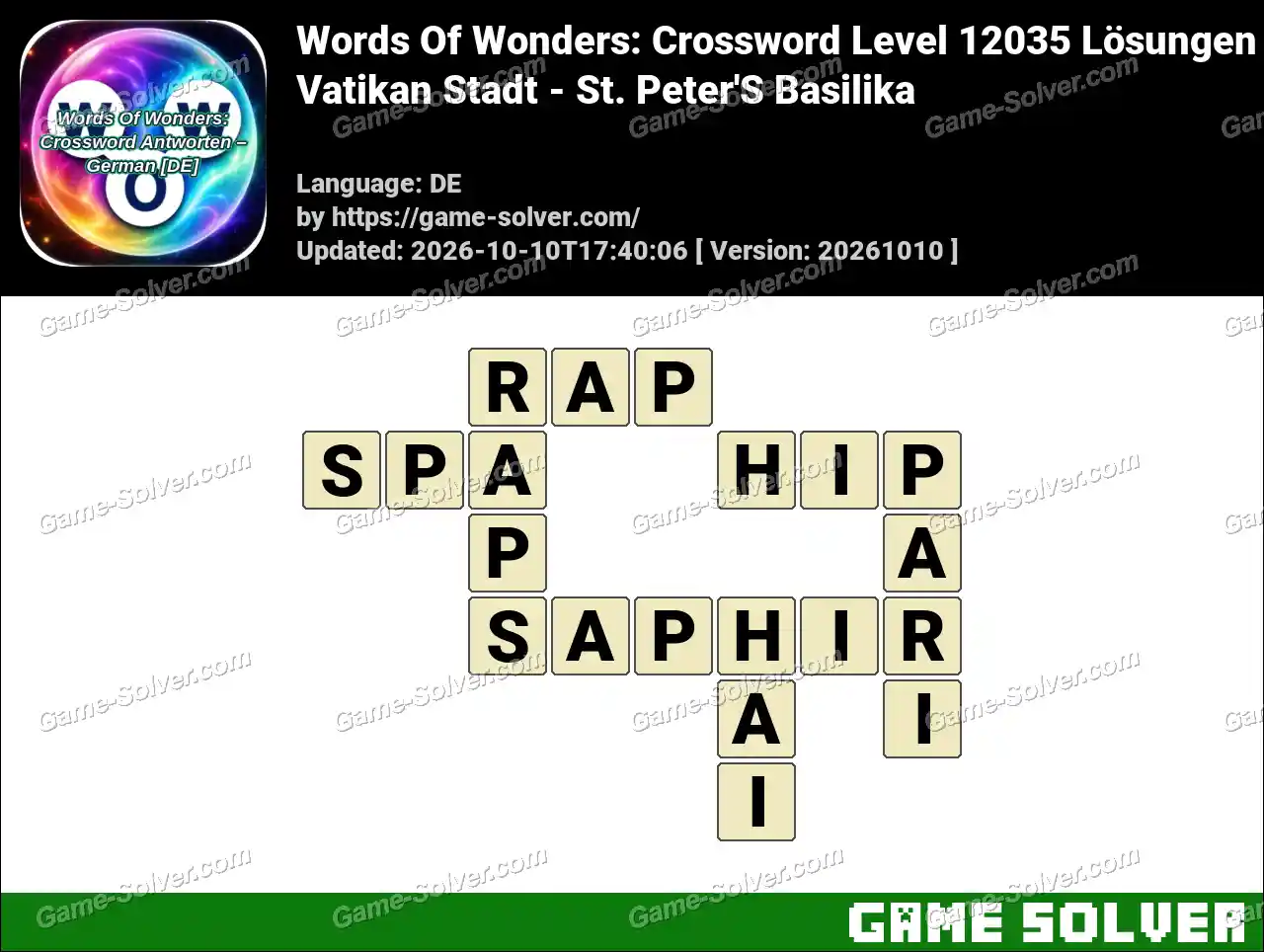 Words Of Wonders: Crossword Level 12035 Lösungen – Vatikan Stadt – St. Peter’S Basilika